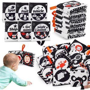6 PCS High Contrast Baby Books 0-6 Months Black and White Baby Toys w/ Mirror